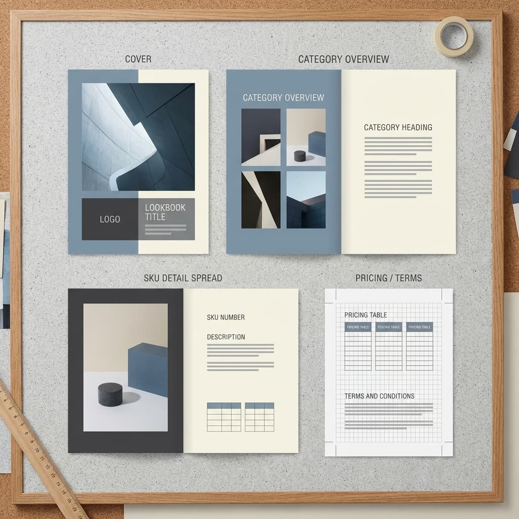 Standardized layout system for professional B2B lookbooks