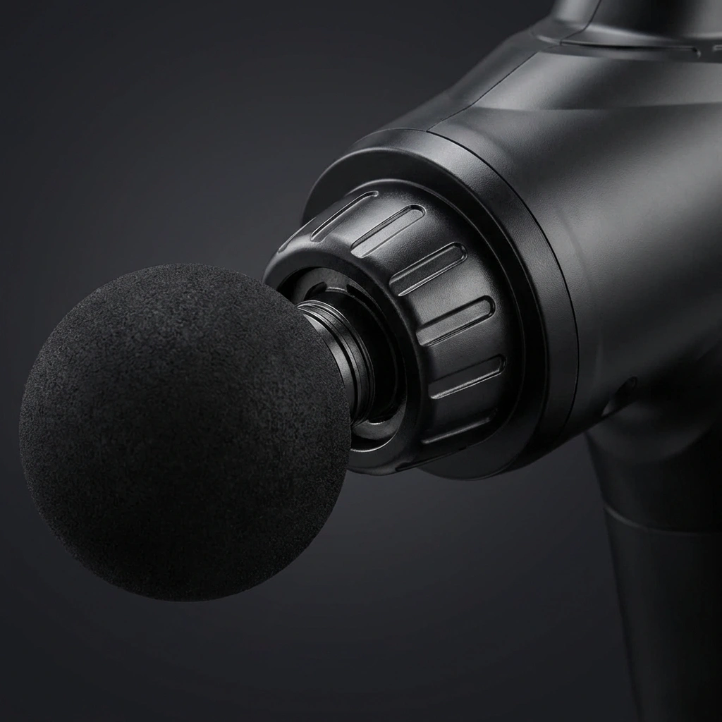 Close-up macro detail shot of massage gun textures generated by AI